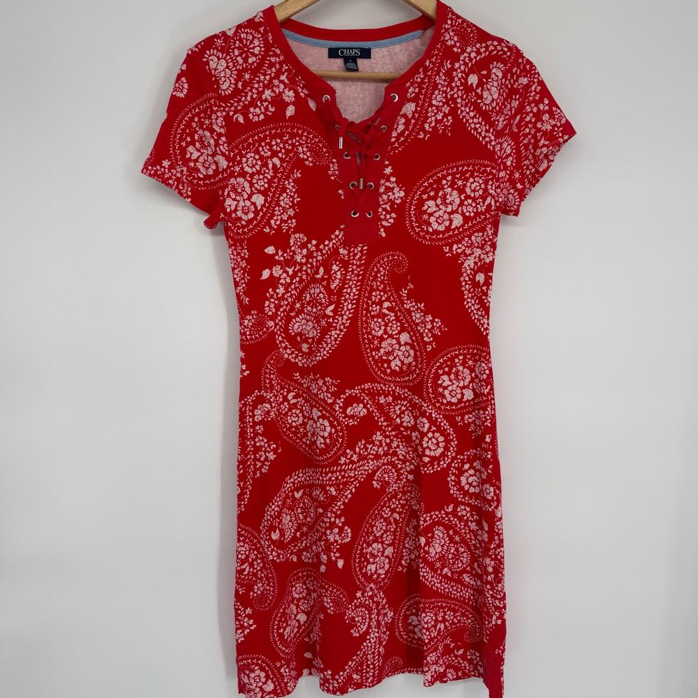 Chaps‎ Dress Women’s Medium Paisley Bandanna Print Summer Patriotic Nautical Red